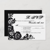 3.5x5 R.S.V.P.カードブラックレースダマスクアンティークアプリケーション 招待状 (正面/裏面)