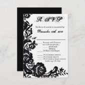 3.5x5 R.S.V.P.カードブラックレースダマスクアンティークアプリケーション 招待状 (正面/裏面)