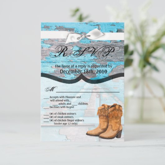 3.5x5 R.S.V.P.カードブルーウッドバーンドーブーツ 招待状 (スタンド正面)