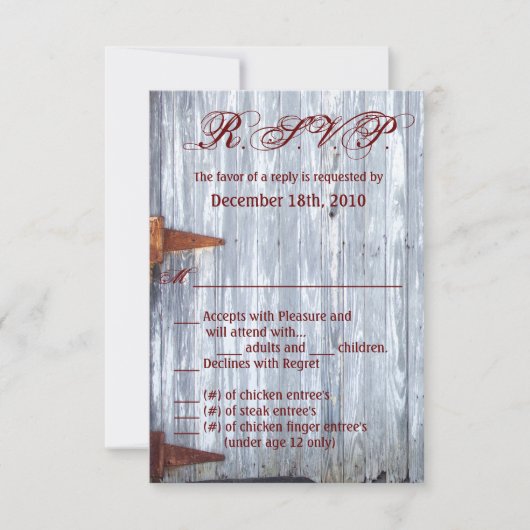 3.5x5 R.S.V.P.カードホワイトウォッシュウッドバーンドアクーン 招待状 (正面)