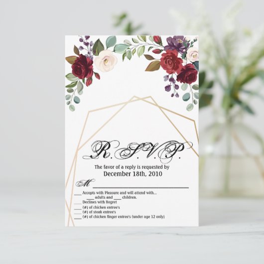 3.5x5 R.S.V.P.カードホワイトローズ金ゴールド幾何学模様 招待状 (スタンド正面)