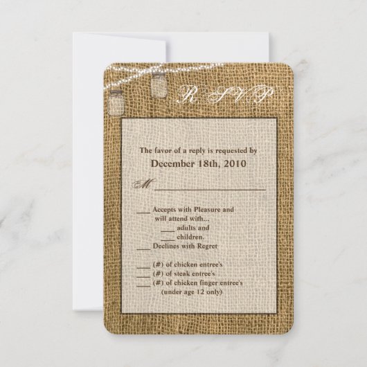 3.5x5 R.S.V.P.カードメイスンジャー文字列ライトバーラップ 招待状 (正面)