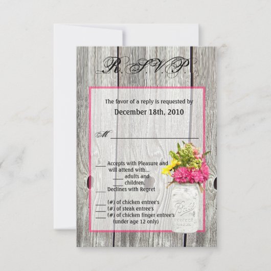 3.5x5 R.S.V.P.カードメイソンjarワイルドフラワーズバーンウー 招待状 (正面)