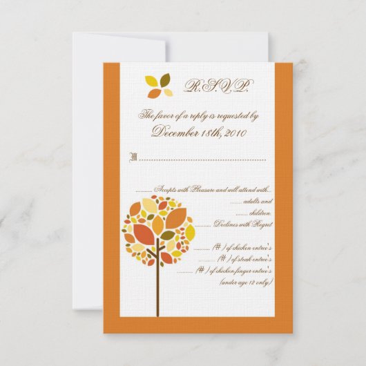 3.5x5 R.S.V.P.カードモダンな秋の木 出欠カード (正面)