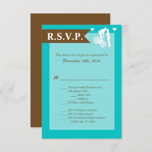 3.5x5 R.S.V.P.カードラブカップル10代の(自転車) 招待状 (正面/裏面)
