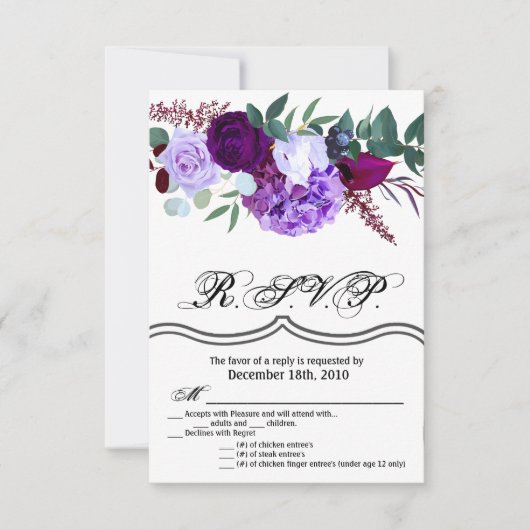 3.5x5 R.S.V.P.カードラベンダーハイビスカスの白 招待状 (正面)