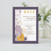 3.5x5 R.S.V.P.カードヴィンテージプラムマスタードバラ鳥 招待状 (スタンド正面)