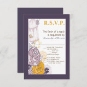 3.5x5 R.S.V.P.カードヴィンテージプラムマスタードバラ鳥 招待状 (正面/裏面)