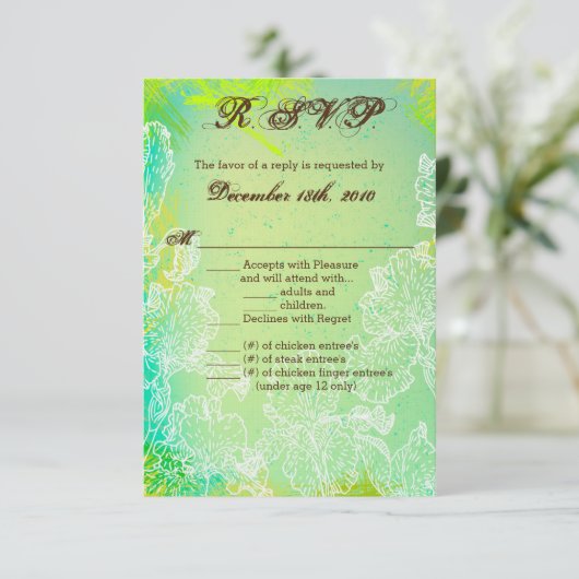 3.5x5 R.S.V.P.カード春ハイビスカスフラワーハワイア 招待状 (スタンド正面)