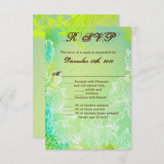 3.5x5 R.S.V.P.カード春ハイビスカスフラワーハワイア 招待状 (正面/裏面)