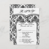 3.5x5 R.S.V.P.カード結婚式のダマスク織 出欠カード (正面/裏面)
