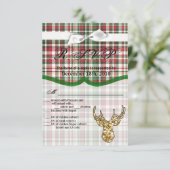 3.5x5 R.S.V.P.カード金ゴールドグリッターReindeer Plaid Bu 招待状 (スタンド正面)