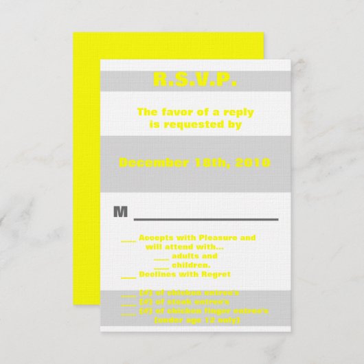 3.5x5 R.S.V.P.ネオンモダンレトロ黄ストライプ色 招待状 (正面/裏面)