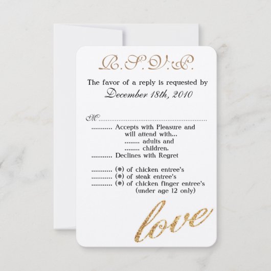 3.5x5 RSVP カード　ティーンエイジー ゴールド フォイル グリッター ラブ 招待状 (正面)