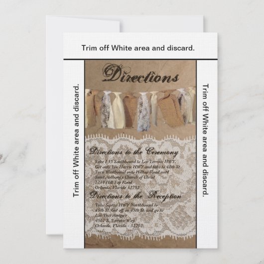 3.5x6方向カードクラフト紙バッグレースバーラップ 招待状 (正面)