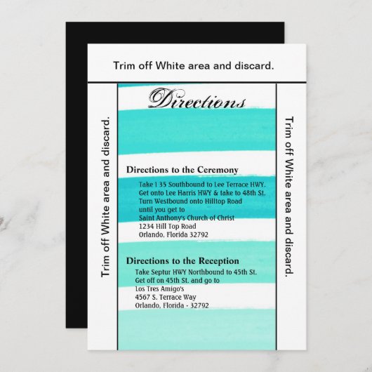 3.5x6方向カードグラデーションティール(緑がかった色)線フストライプェード 招待状 (正面/裏面)