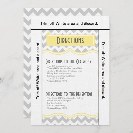 3.5x6方向カードシェブロンストライプグレーイエロー 招待状 (正面/裏面)