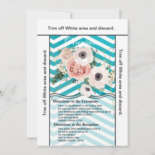 3.5x6方向カードジオメトリックバラシェブロンティール(緑がかった色) 招待状 (正面)