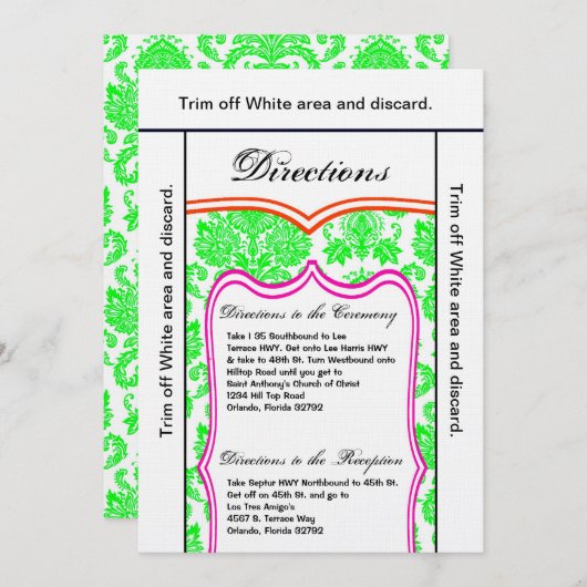 3.5x6方向カードネオングリーンピンクオランダマスク 招待状 (正面/裏面)
