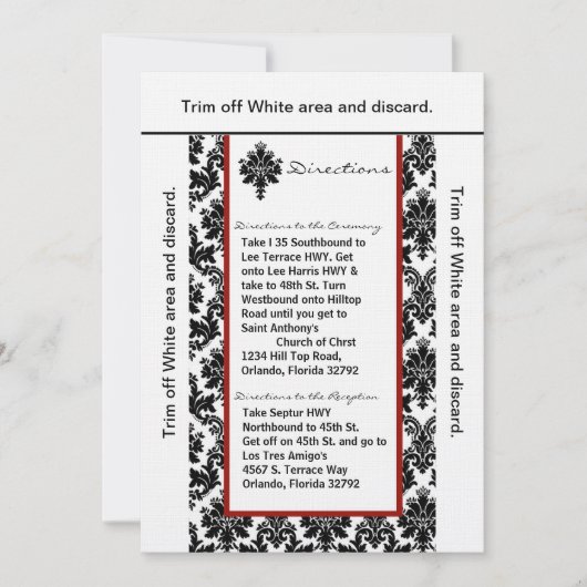 3.5x6方向カードブラックレッドダマスク 招待状 (正面)