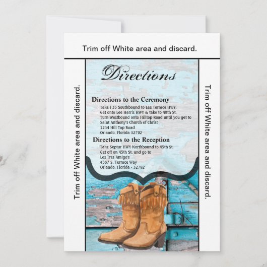 3.5x6方向カードブルーウッドバーンドアブーツ 招待状 (正面)