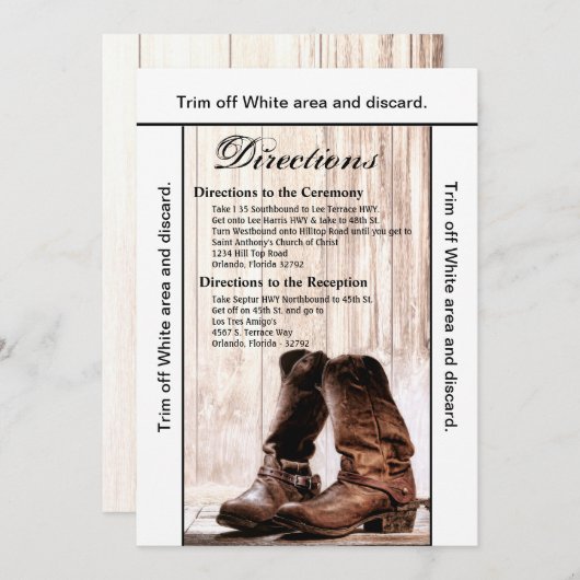 3.5x6方向カードブーツカントリーウェスタン素朴ド 招待状 (正面/裏面)