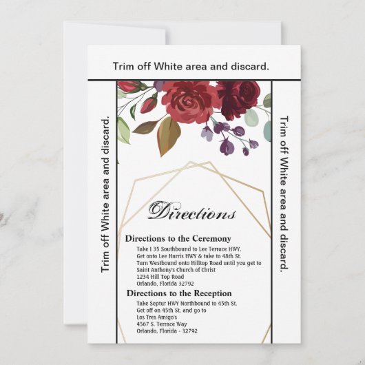 3.5x6方向カードホワイトローズ金ゴールド幾何学模様 招待状 (正面)