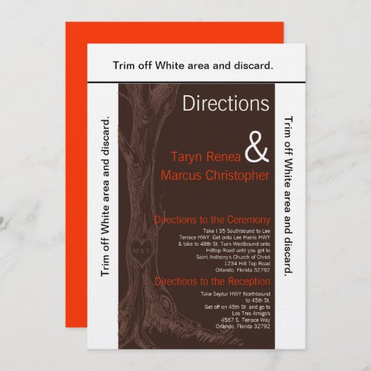 3.5x6方向カード秋の木のイニシャル 招待状 (正面/裏面)