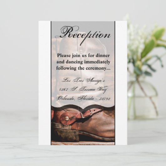 3.5x7披露宴カードカウボーイブーツバーンウッド素朴 招待状 (スタンド正面)