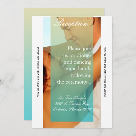 3.5x7披露宴カードサンセットフェードティール(緑がかった色)ブルータンポー 招待状 (正面/裏面)