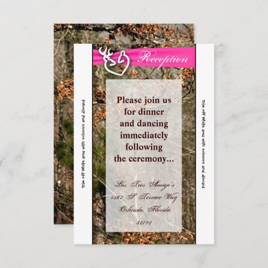 3.5x7披露宴カードシカのカップルの雌ジカの木びき台の迷彩柄 エンクロージャーカード (正面/裏面)