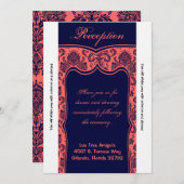 3.5x7披露宴カードネイビーブルーコーラルダマスク 招待状 (正面/裏面)