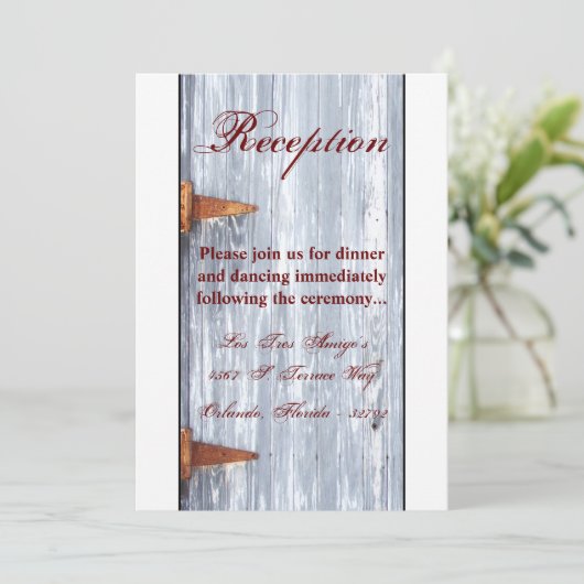 3.5x7披露宴カードホワイトウォッシュウッドバーンドアCou 招待状 (スタンド正面)