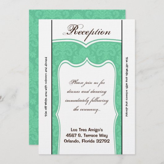 3.5x7披露宴カードミントホワイトダマスク 招待状 (正面/裏面)