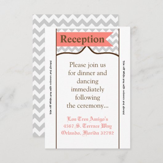 3.5x7披露宴カードモダンシボロンストライプサンゴ 招待状 (正面/裏面)
