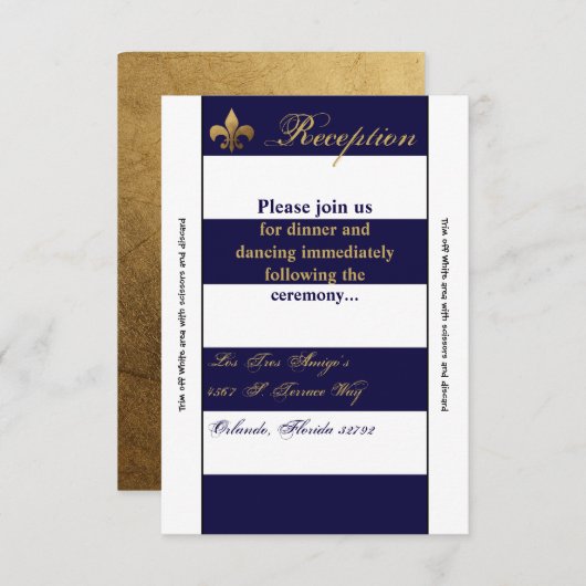 3.5x7披露宴カードモダンストライプネイビーホワイトコン 招待状 (正面/裏面)