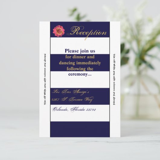 3.5x7披露宴カードモダンストライプネイビーホワイトコン 招待状 (スタンド正面)