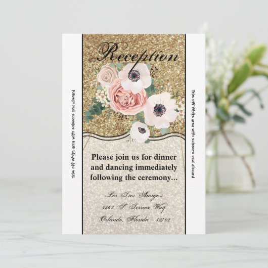 3.5x7披露宴カード幾何学的バラ金ゴールドグリッター 招待状 (スタンド正面)