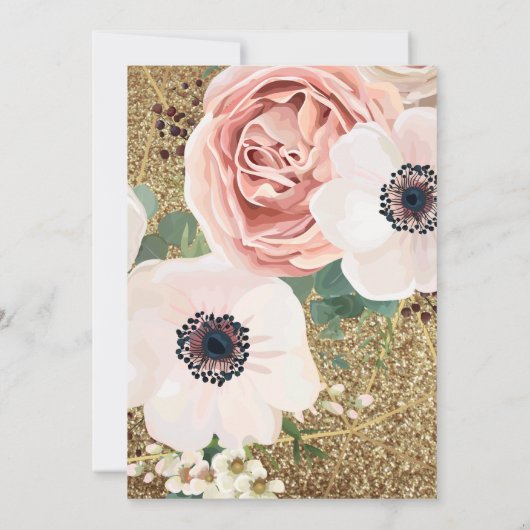 3.5x7披露宴カード幾何学的バラ金ゴールドグリッター 招待状 (裏面)