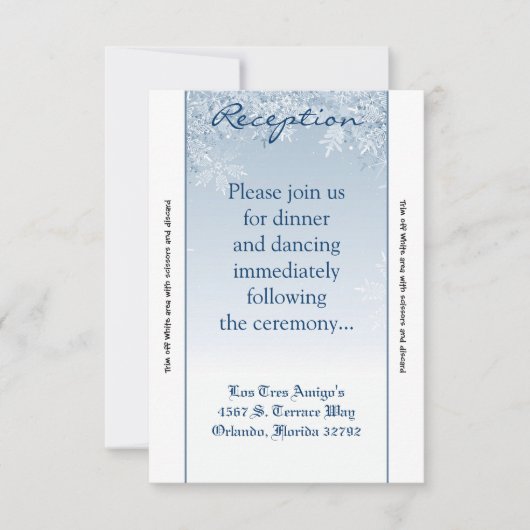 3.5x7披露宴カード結晶の雪の結晶の冬 招待状 (正面)