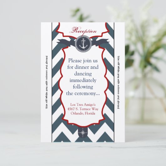 3.5x7披露宴カード航海のいかりコンパス海 招待状 (スタンド正面)