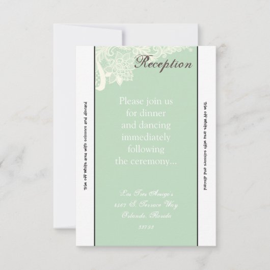 3.5x7 ヴィクトリアン時代のレースのレセプションカード アンティーク ミントグリーン 招待状 (正面)
