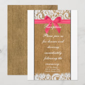 3.5x7 受付カード ピンクの麻レース 招待状 (正面/裏面)