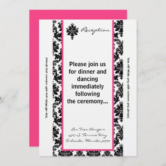 3.5x7 受付カード ブラック ピンク ダマスク 招待状 (正面/裏面)