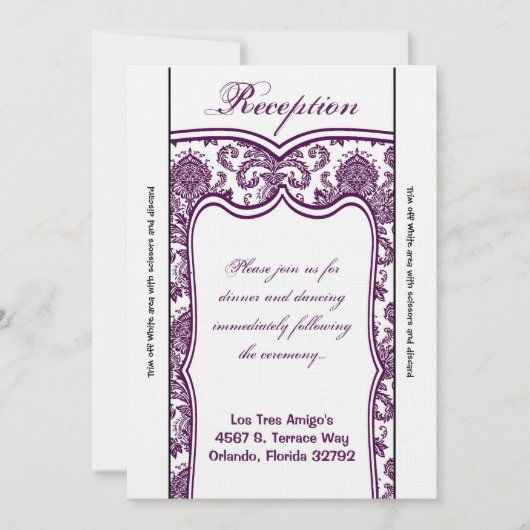 3.5x7 受付カード 梅紫 ダマスク 招待状 (正面)