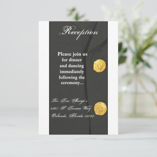 3.5x7 受付カード 軍装 グリーンズ ユニフォーム 招待状 (スタンド正面)