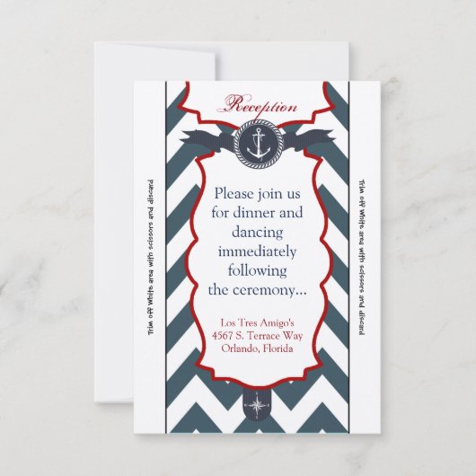 3.5x7 受付カード 錨 コンパス 海洋 招待状 (正面)