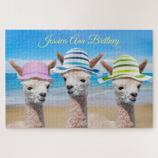 3 Alpacasビーチ上のSun Hats、DIY名 ジグソーパズル (横)