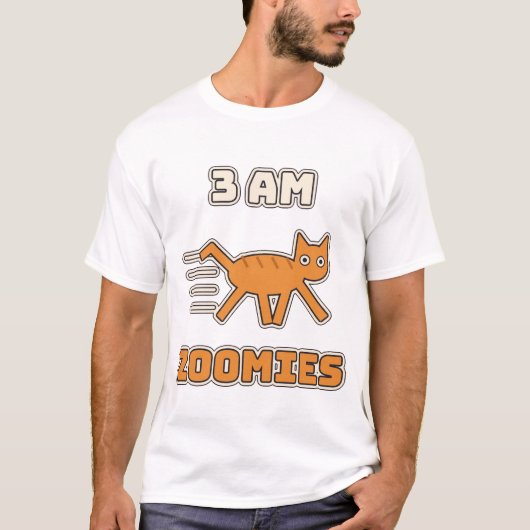 3 AM ズーミー 楽しい混沌とした猫 Tシャツ (正面)