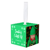 3 Baby Photos Santa's Cutest Elf Green Christmas キューブオーナメント (正面アングル)